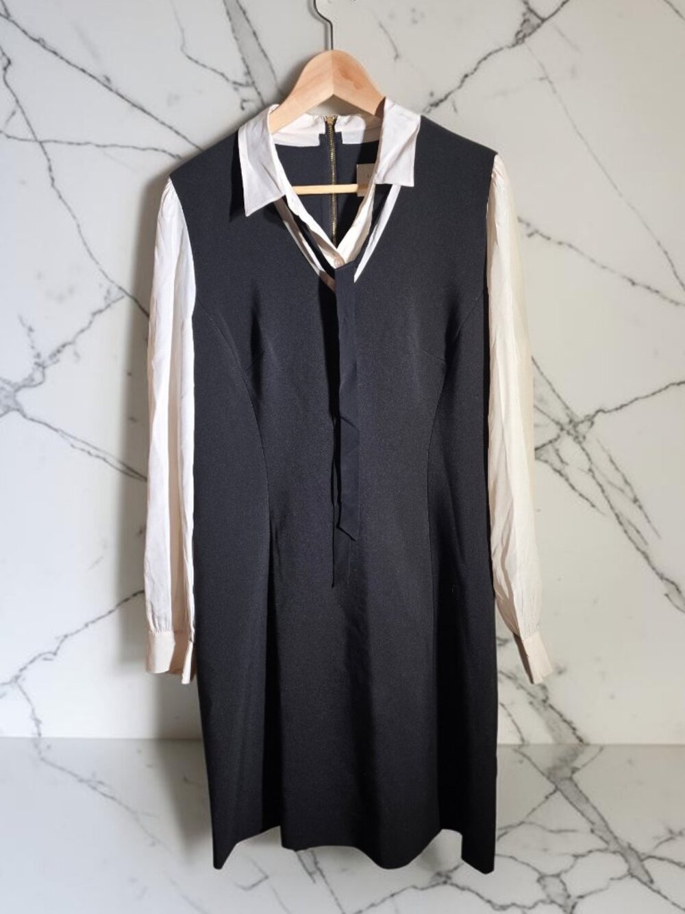 NWT Kate Spade Bow Tie Crepe Layered Look Dress Black Cream Size 16